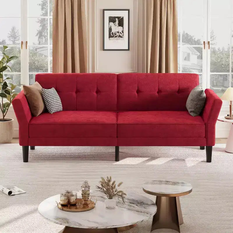 Futon Sofa Bed, Convertible Sofa Bed with Adjustable Backrest and Armrests, Modern Futon Double Sofa Bed for Living Room Bedroom Apartment