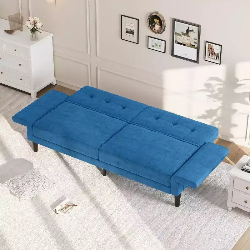Futon Sofa Bed, Convertible Sofa Bed with Adjustable Backrest and Armrests, Modern Futon Double Sofa Bed for Living Room Bedroom Apartment
