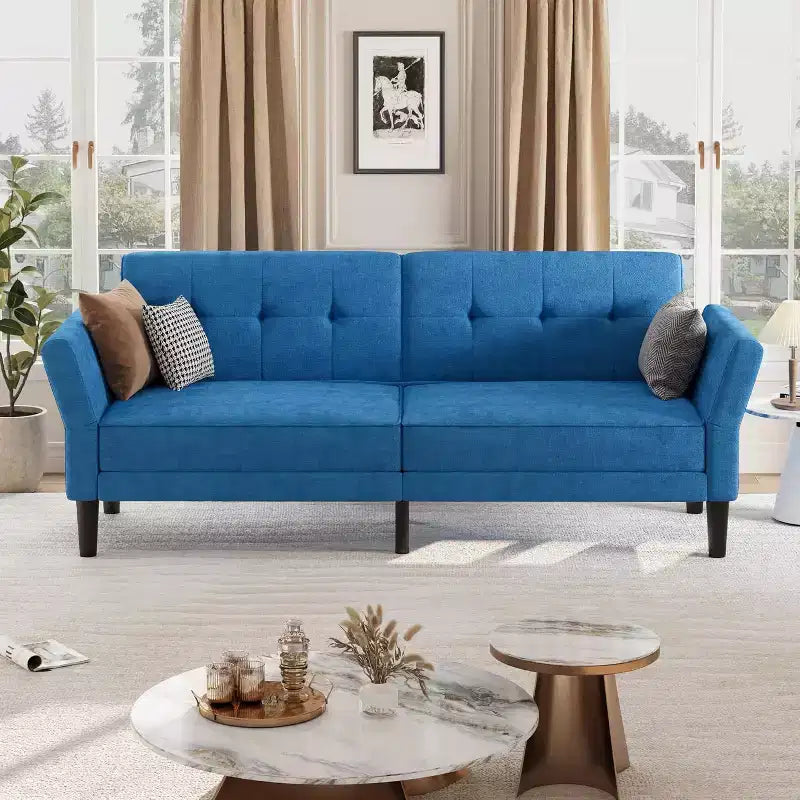 Futon Sofa Bed, Convertible Sofa Bed with Adjustable Backrest and Armrests, Modern Futon Double Sofa Bed for Living Room Bedroom Apartment