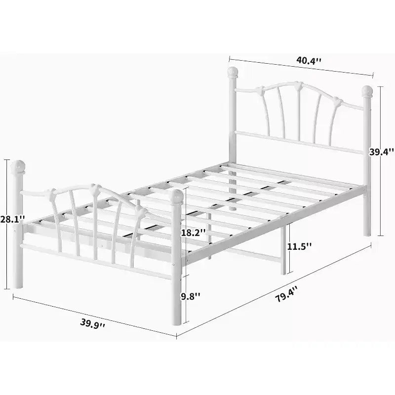 Twin Size Metal Platform Bed Frame with Headboard and Footboard, Sturdy Slatted Support, 11.2 Underbed Storage, No Box Spring Required
