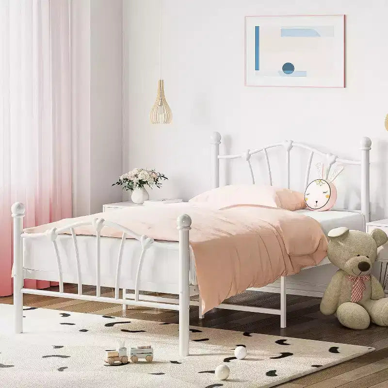 Twin Size Metal Platform Bed Frame with Headboard and Footboard, Sturdy Slatted Support, 11.2 Underbed Storage, No Box Spring Required