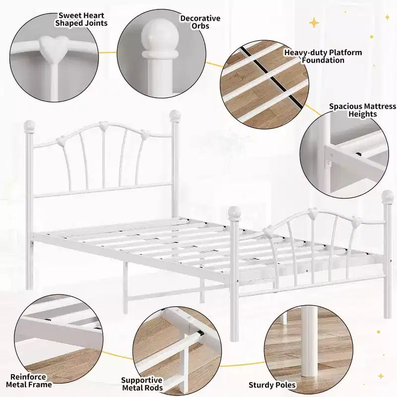 Twin Size Metal Platform Bed Frame with Headboard and Footboard, Sturdy Slatted Support, 11.2 Underbed Storage, No Box Spring Required
