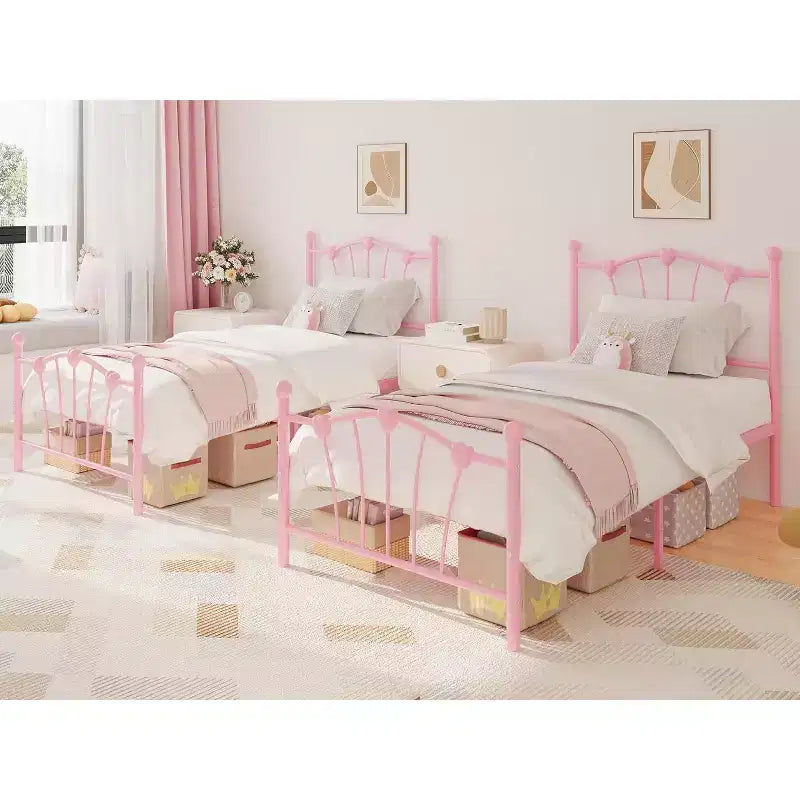 Twin Size Metal Platform Bed Frame with Headboard and Footboard, Sturdy Slatted Support, 11.2 Underbed Storage, No Box Spring Required