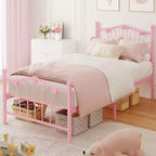 Twin Size Metal Platform Bed Frame with Headboard and Footboard, Sturdy Slatted Support, 11.2 Underbed Storage, No Box Spring Required