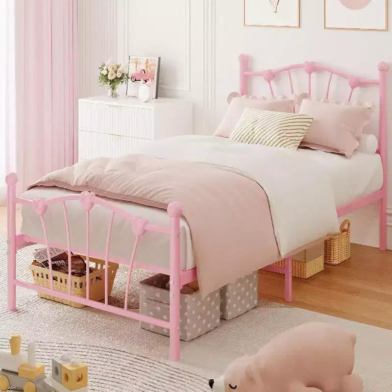 Twin Size Metal Platform Bed Frame with Headboard and Footboard, Sturdy Slatted Support, 11.2 Underbed Storage, No Box Spring Required