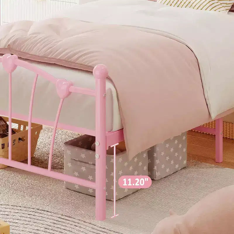 Twin Size Metal Platform Bed Frame with Headboard and Footboard, Sturdy Slatted Support, 11.2 Underbed Storage, No Box Spring Required
