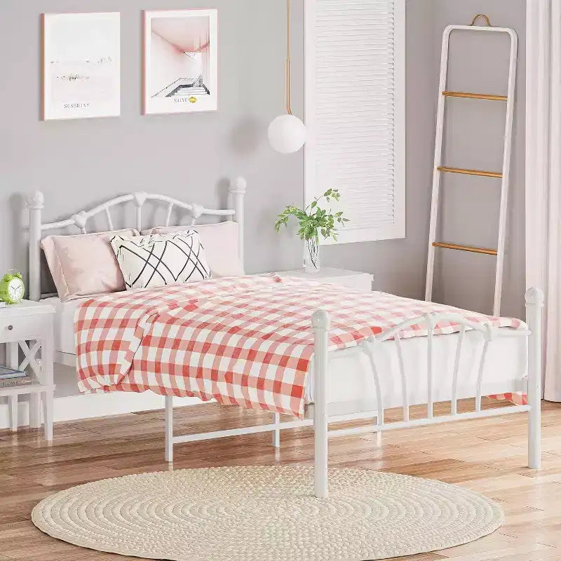 Twin Size Metal Platform Bed Frame with Headboard and Footboard, Sturdy Slatted Support, 11.2 Underbed Storage, No Box Spring Required