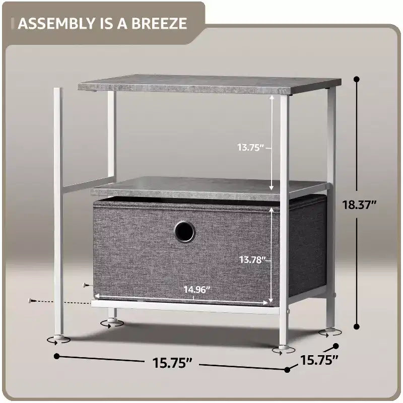 Sorbus 1 Drawers Nightstand with Shelf - Steel Frame, Wood Top & Easy Pull Fabric Bins - Perfect for Home, Bedroom, Office & College Dorm