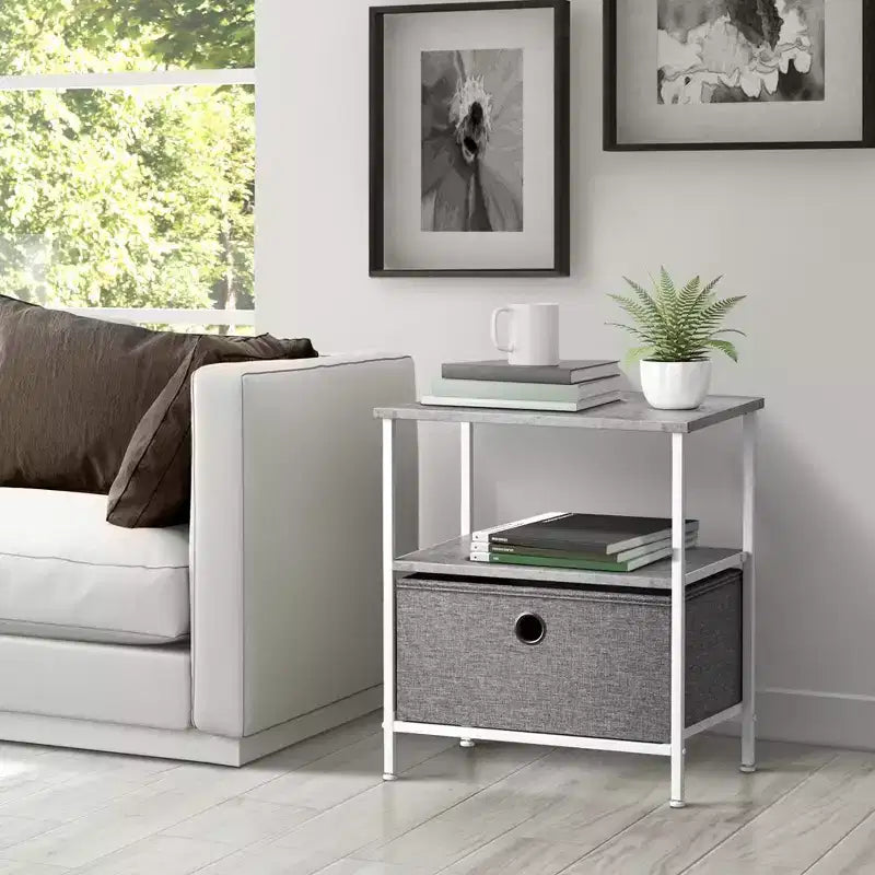 Sorbus 1 Drawers Nightstand with Shelf - Steel Frame, Wood Top & Easy Pull Fabric Bins - Perfect for Home, Bedroom, Office & College Dorm