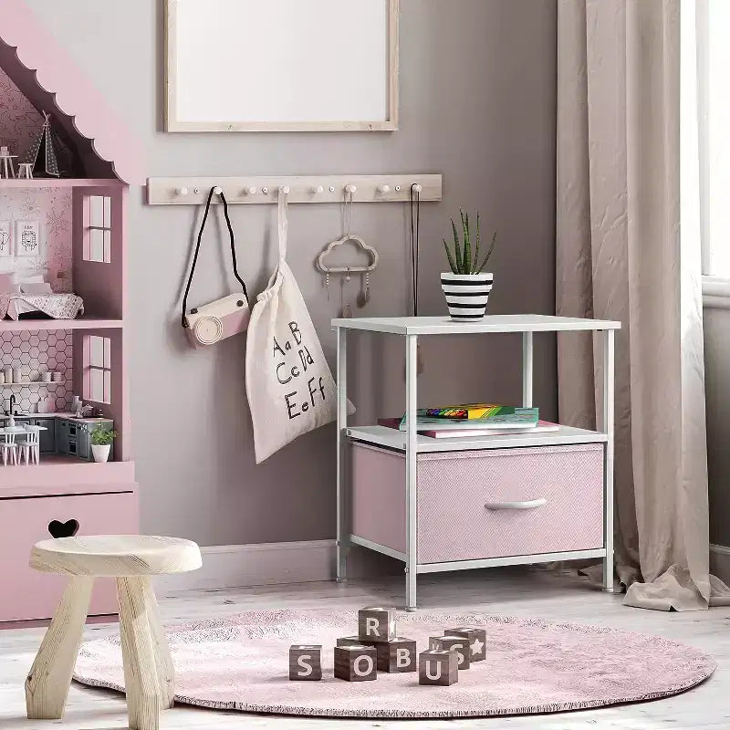 Sorbus 1 Drawers Nightstand with Shelf - Steel Frame, Wood Top & Easy Pull Fabric Bins - Perfect for Home, Bedroom, Office & College Dorm