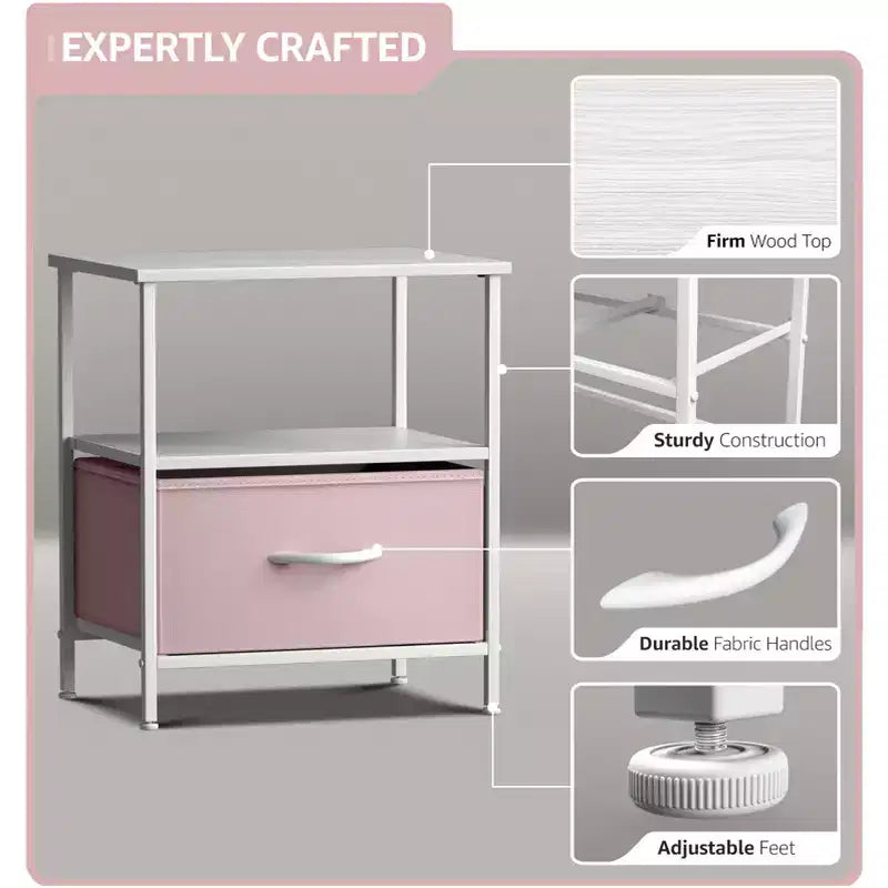 Sorbus 1 Drawers Nightstand with Shelf - Steel Frame, Wood Top & Easy Pull Fabric Bins - Perfect for Home, Bedroom, Office & College Dorm