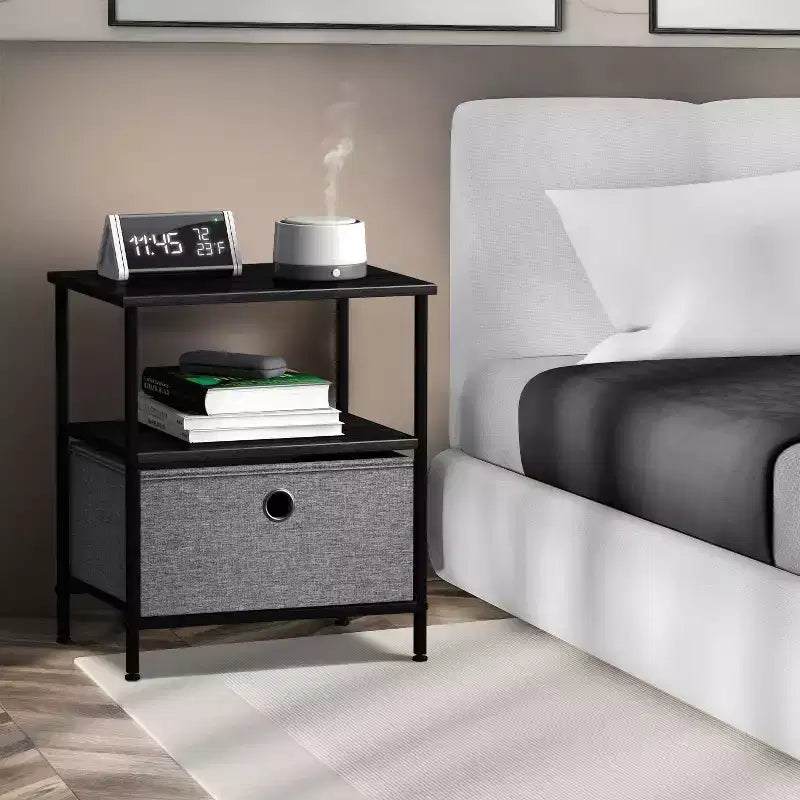 Sorbus 1 Drawers Nightstand with Shelf - Steel Frame, Wood Top & Easy Pull Fabric Bins - Perfect for Home, Bedroom, Office & College Dorm