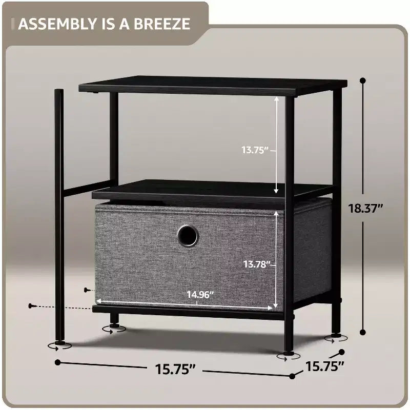 Sorbus 1 Drawers Nightstand with Shelf - Steel Frame, Wood Top & Easy Pull Fabric Bins - Perfect for Home, Bedroom, Office & College Dorm