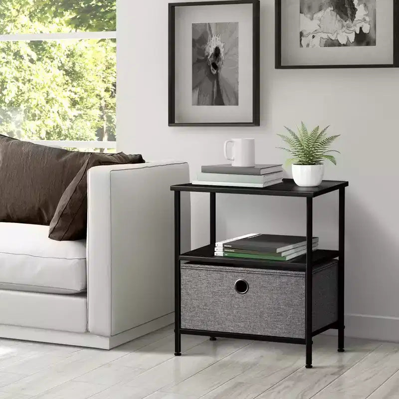 Sorbus 1 Drawers Nightstand with Shelf - Steel Frame, Wood Top & Easy Pull Fabric Bins - Perfect for Home, Bedroom, Office & College Dorm