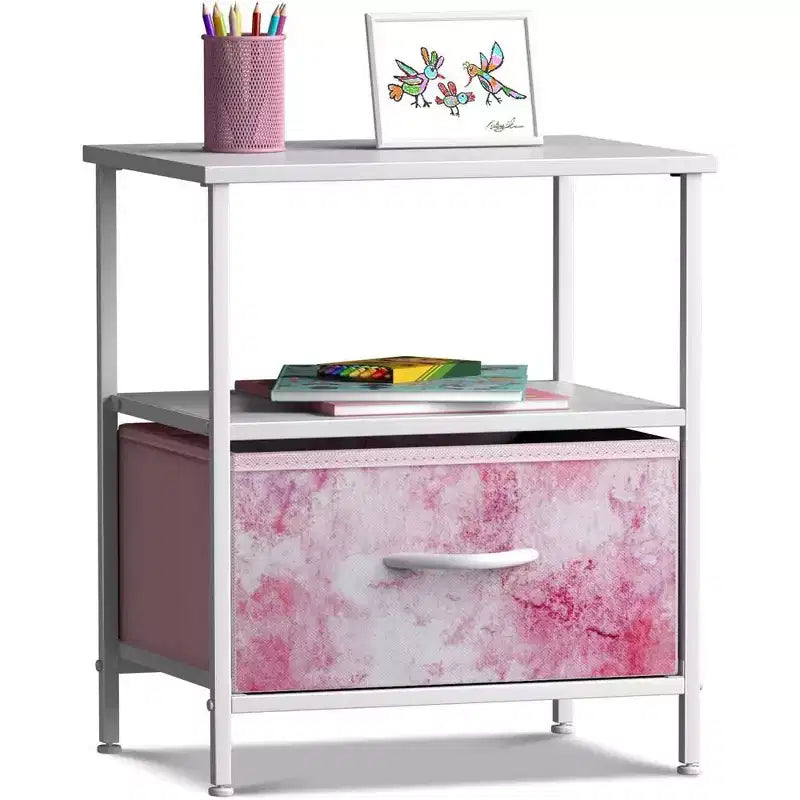 Sorbus 1 Drawers Nightstand with Shelf - Steel Frame, Wood Top & Easy Pull Fabric Bins - Perfect for Home, Bedroom, Office & College Dorm