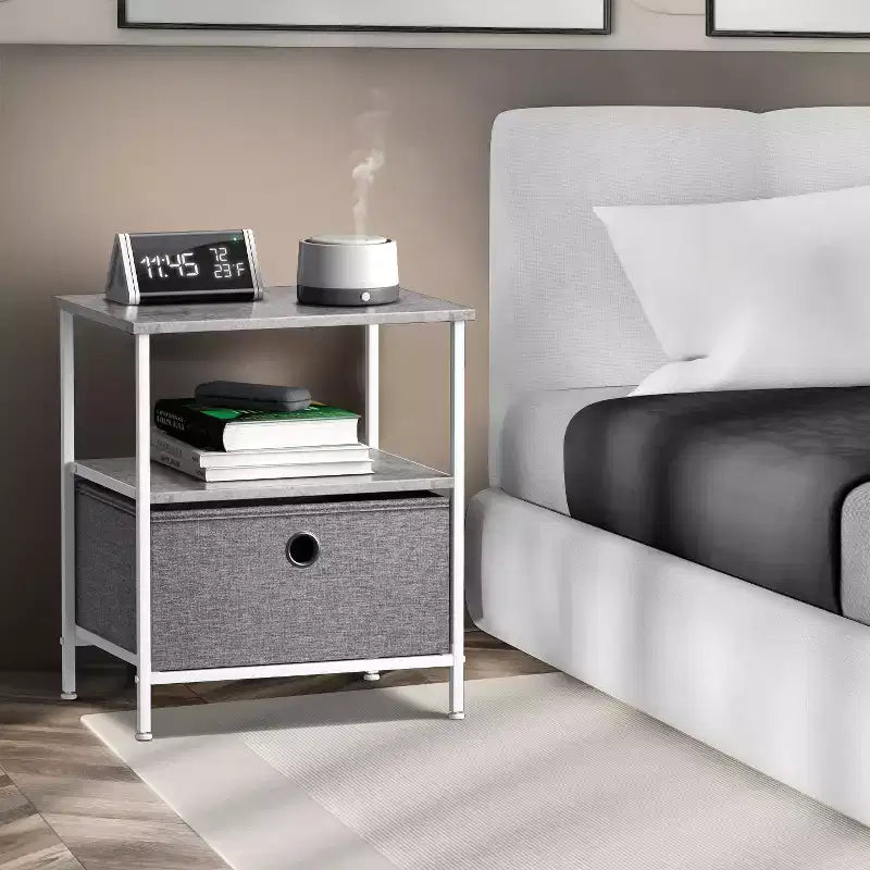 Sorbus 1 Drawers Nightstand with Shelf - Steel Frame, Wood Top & Easy Pull Fabric Bins - Perfect for Home, Bedroom, Office & College Dorm