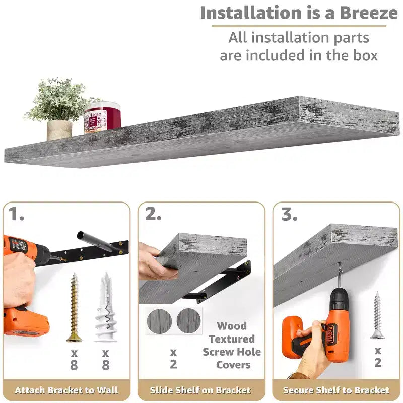 Confezione da 3 (35x9) mensole a muro lunghe Sorbus per camera da letto, arredamento, cucina, soggiorno - per trofei, cornici, libreria