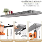 Confezione da 3 (35x9) mensole a muro lunghe Sorbus per camera da letto, arredamento, cucina, soggiorno - per trofei, cornici, libreria