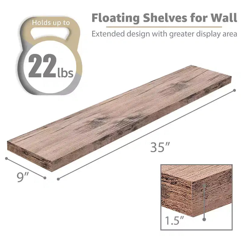 Confezione da 3 (35x9) mensole a muro lunghe Sorbus per camera da letto, arredamento, cucina, soggiorno - per trofei, cornici, libreria