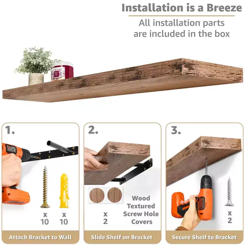 Confezione da 3 (35x9) mensole a muro lunghe Sorbus per camera da letto, arredamento, cucina, soggiorno - per trofei, cornici, libreria