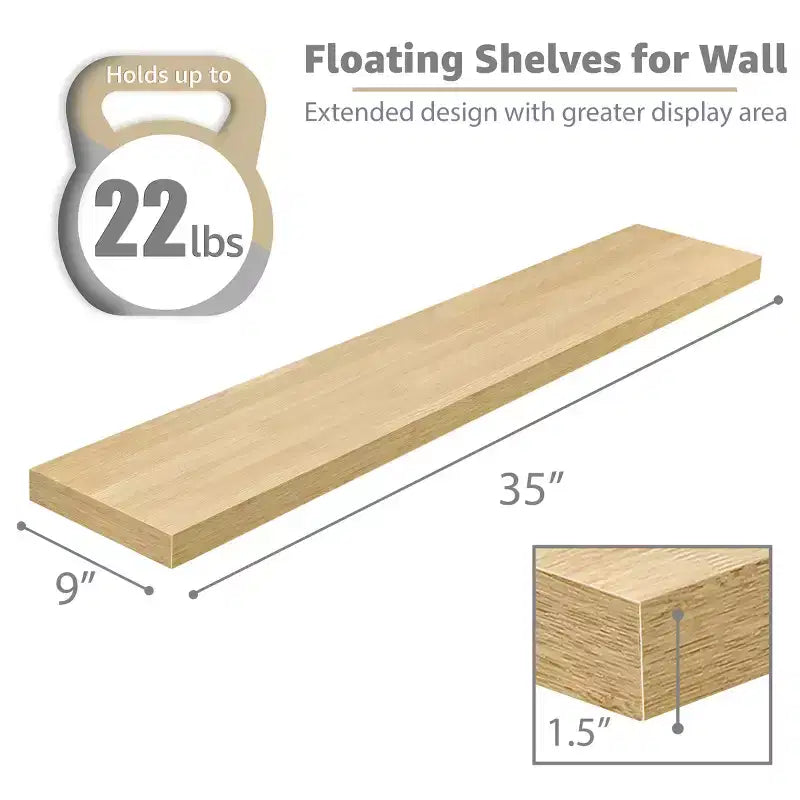 Confezione da 3 (35x9) mensole a muro lunghe Sorbus per camera da letto, arredamento, cucina, soggiorno - per trofei, cornici, libreria