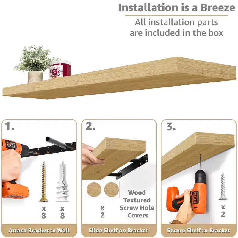 Confezione da 3 (35x9) mensole a muro lunghe Sorbus per camera da letto, arredamento, cucina, soggiorno - per trofei, cornici, libreria