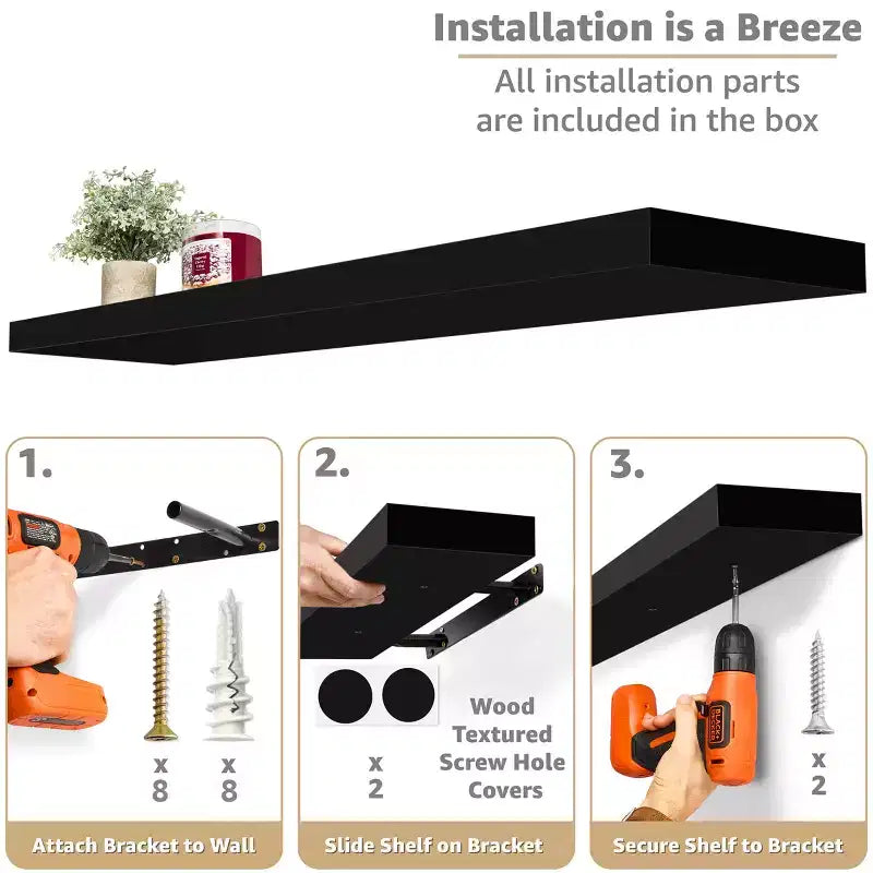 Confezione da 3 (35x9) mensole a muro lunghe Sorbus per camera da letto, arredamento, cucina, soggiorno - per trofei, cornici, libreria