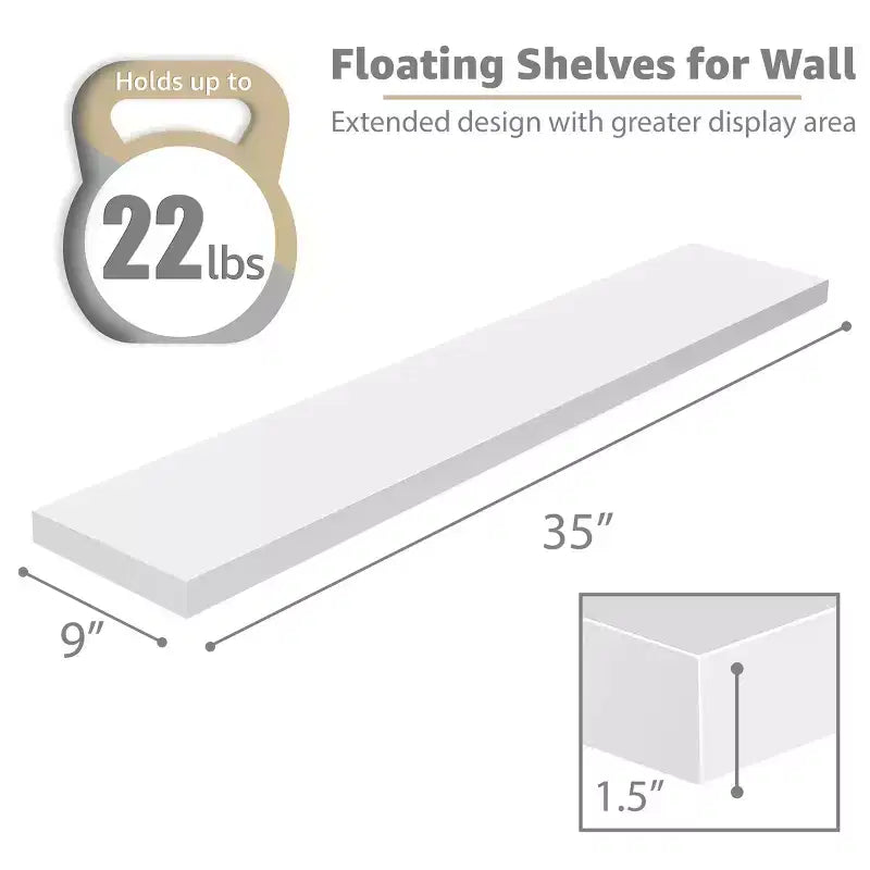Confezione da 3 (35x9) mensole a muro lunghe Sorbus per camera da letto, arredamento, cucina, soggiorno - per trofei, cornici, libreria