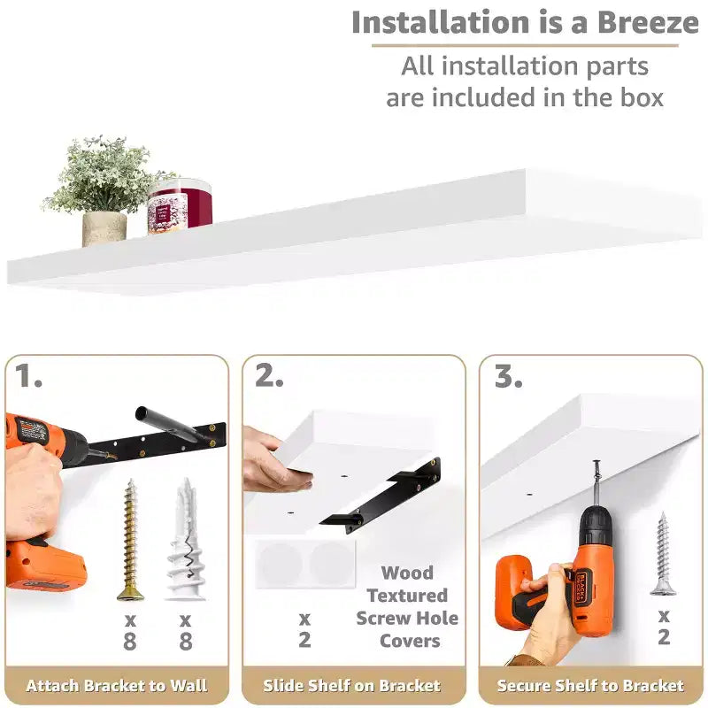 Confezione da 3 (35x9) mensole a muro lunghe Sorbus per camera da letto, arredamento, cucina, soggiorno - per trofei, cornici, libreria