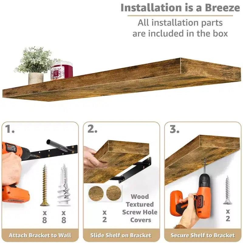 Confezione da 3 (35x9) mensole a muro lunghe Sorbus per camera da letto, arredamento, cucina, soggiorno - per trofei, cornici, libreria