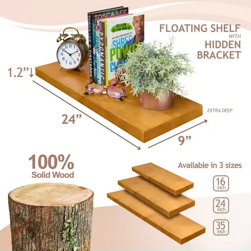 Sorbus 2 Pack 24 Solid Wood Floating Shelves - for Bathroom Decor, Books, Bedroom & Living Room
