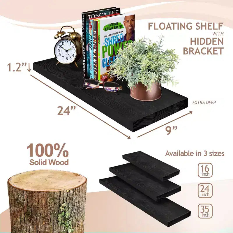 Sorbus 2 Pack 24 Solid Wood Floating Shelves - for Bathroom Decor, Books, Bedroom & Living Room