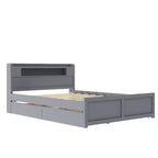 Queen Size Platform Bed with Trundle, Wood Storage Platform Bed with 2 Storage Drawers and LED Light
