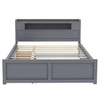 Queen Size Platform Bed with Trundle, Wood Storage Platform Bed with 2 Storage Drawers and LED Light