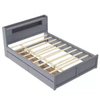 Queen Size Platform Bed with Trundle, Wood Storage Platform Bed with 2 Storage Drawers and LED Light