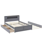 Queen Size Platform Bed with Trundle, Wood Storage Platform Bed with 2 Storage Drawers and LED Light
