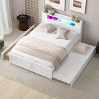 Queen Size Platform Bed with Trundle, Wood Storage Platform Bed with 2 Storage Drawers and LED Light