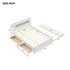 Queen Size Platform Bed with Trundle, Wood Storage Platform Bed with 2 Storage Drawers and LED Light