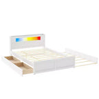 Queen Size Platform Bed with Trundle, Wood Storage Platform Bed with 2 Storage Drawers and LED Light