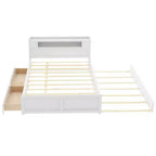 Queen Size Platform Bed with Trundle, Wood Storage Platform Bed with 2 Storage Drawers and LED Light