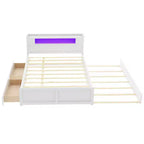 Queen Size Platform Bed with Trundle, Wood Storage Platform Bed with 2 Storage Drawers and LED Light
