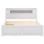 Queen Size Platform Bed with Trundle, Wood Storage Platform Bed with 2 Storage Drawers and LED Light