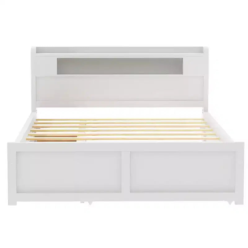Queen Size Platform Bed with Trundle, Wood Storage Platform Bed with 2 Storage Drawers and LED Light