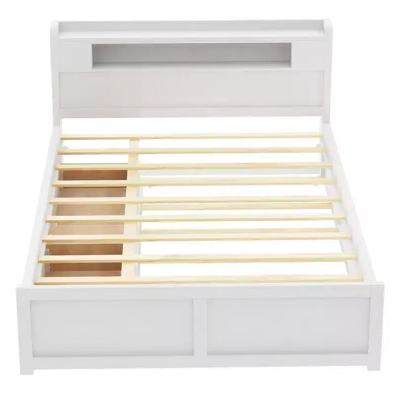 Queen Size Platform Bed with Trundle, Wood Storage Platform Bed with 2 Storage Drawers and LED Light