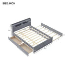 Queen Size Platform Bed with Trundle, Wood Storage Platform Bed with 2 Storage Drawers and LED Light