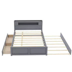 Queen Size Platform Bed with Trundle, Wood Storage Platform Bed with 2 Storage Drawers and LED Light