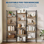 Large 5-Tier Floor-Standing Bookshelf Industrial-Style High-Capacity Bookcase Features 14 Open Display Shelves Ideal for Home and Office Use