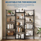 Large 5-Tier Floor-Standing Bookshelf Industrial-Style High-Capacity Bookcase Features 14 Open Display Shelves Ideal for Home and Office Use