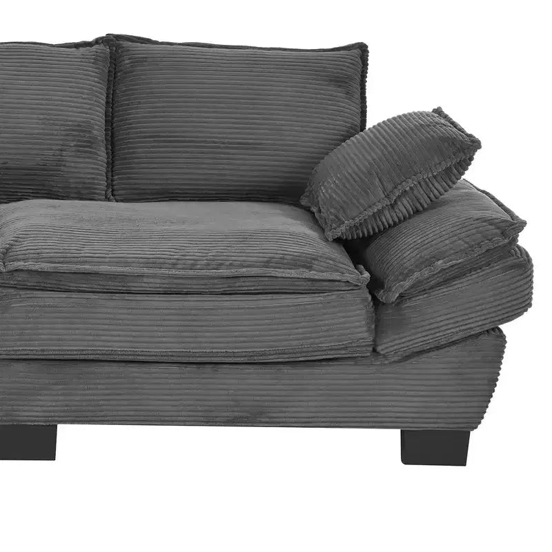 Clihome 85.4 Modern Curved Corduroy Fabric Couch Sofa,Back Upholstered Couch with 2 Decorative Throw Pillows