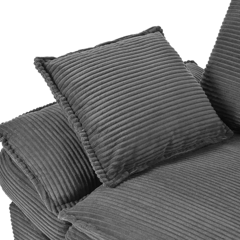 Clihome 85.4 Modern Curved Corduroy Fabric Couch Sofa,Back Upholstered Couch with 2 Decorative Throw Pillows